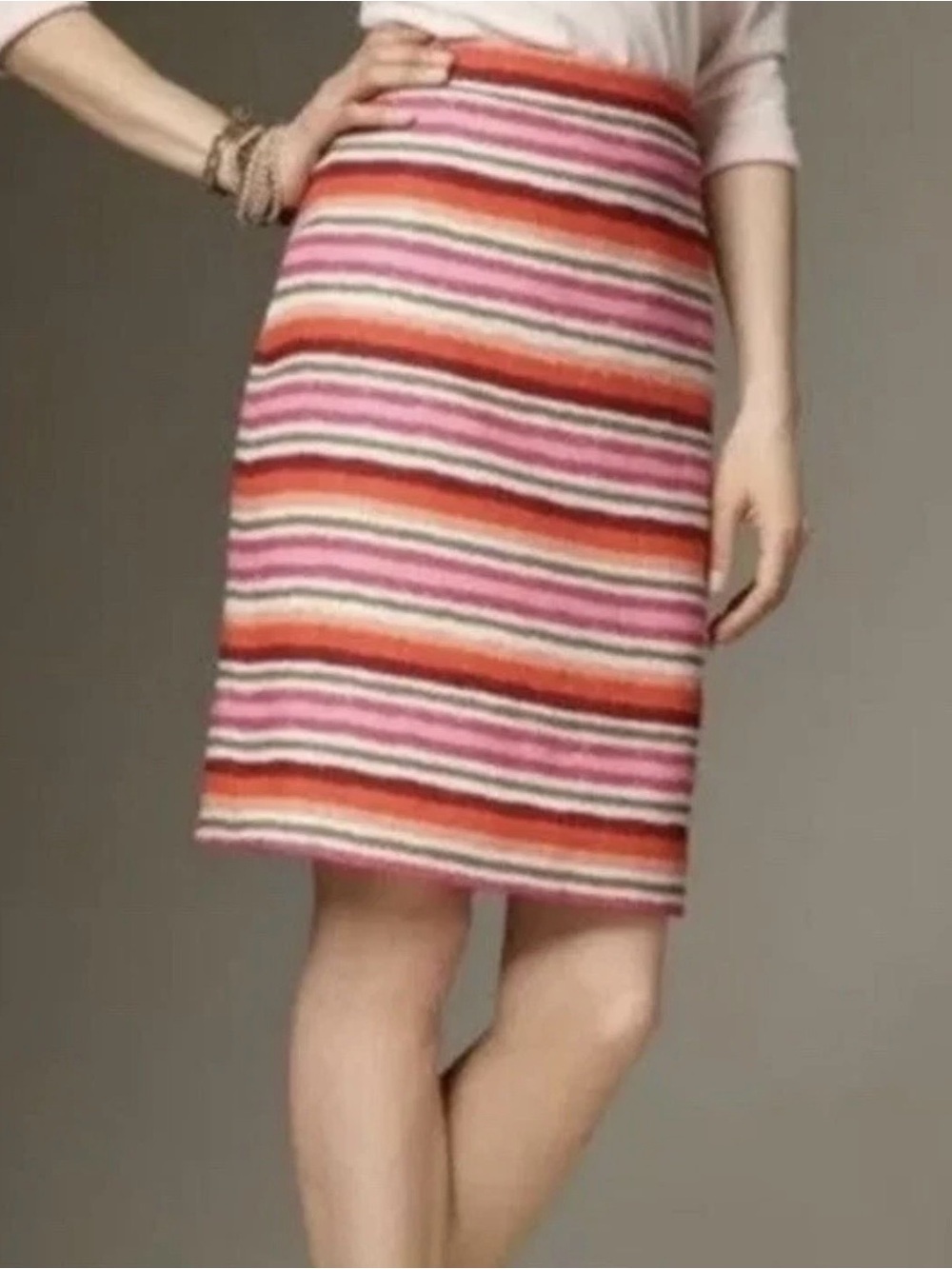 Talbots Striped 100% Linen Pencil Skirt Size 12P Business Casual Spring